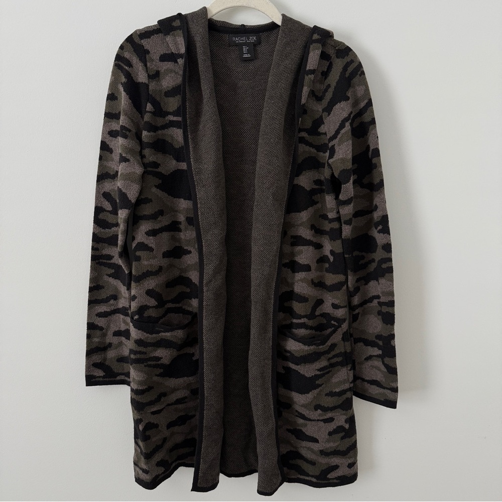 Rachel Zoe Camo Hooded Knit Cardigan